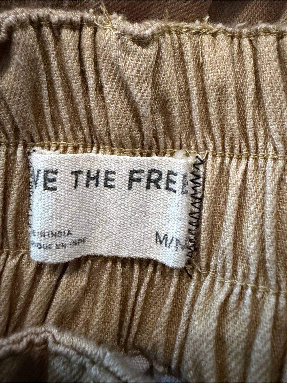 We The Free Breezy Printed Denim Pull On Jeans Size Medium Khaki Combo Pockets - Picture 10 of 16